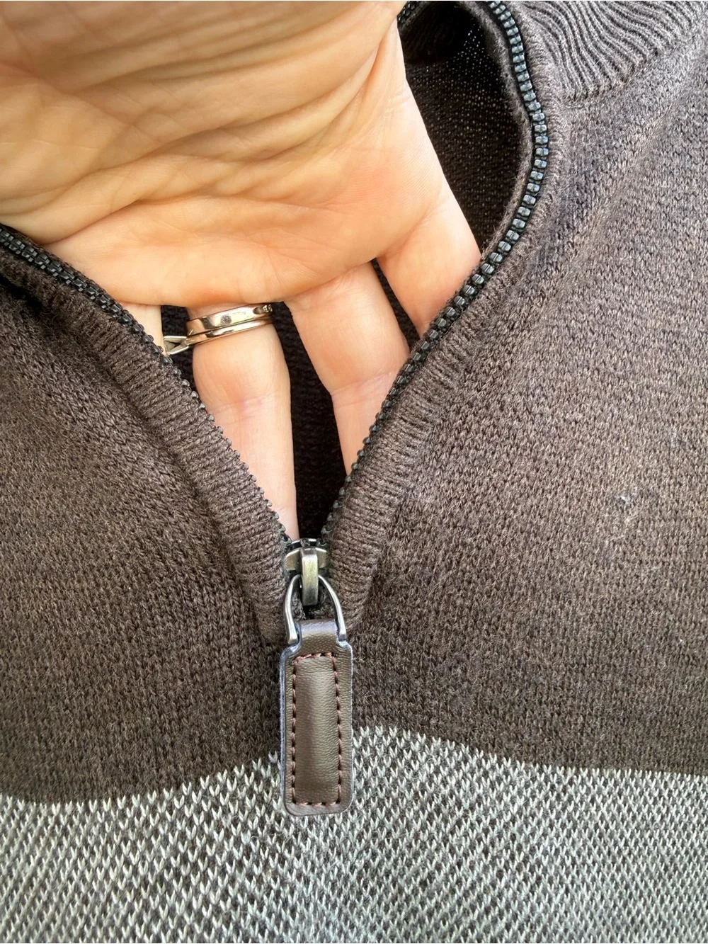 Tricots St Raphael Men's Brown Gray Striped Quarter Zip Acrylic Sweater Size XL